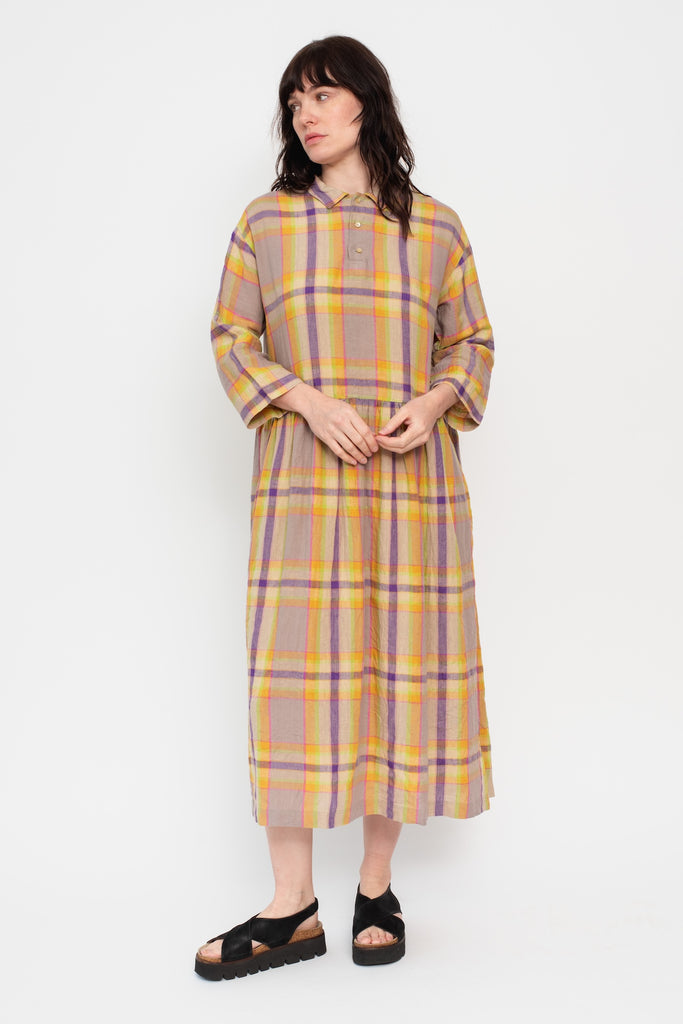 Linen Check Dress Beige