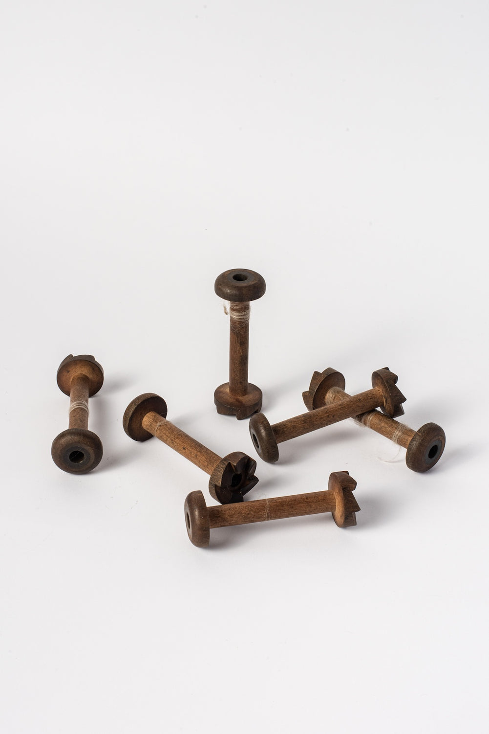 Vintage Japanese Wooden Bobbins-Set of Six