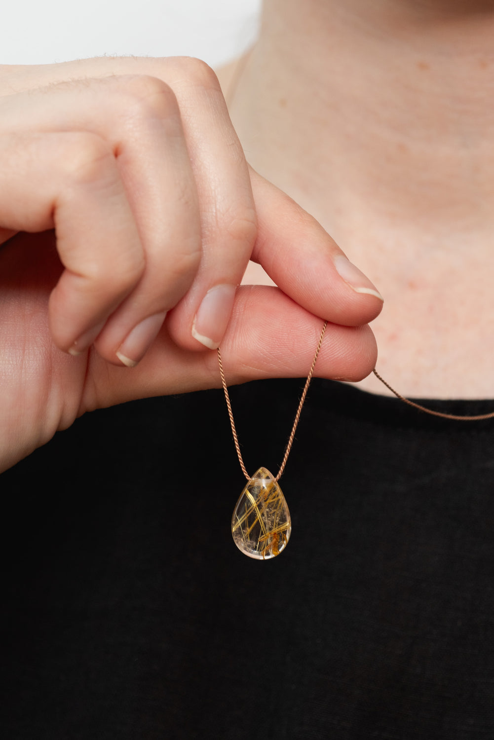 Silk Cord Necklace with Rutile Quartz