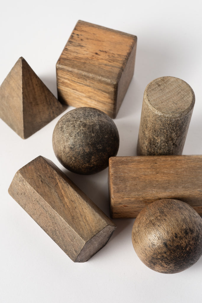 Set of Vintage Japanese Wooden Geometric Blocks