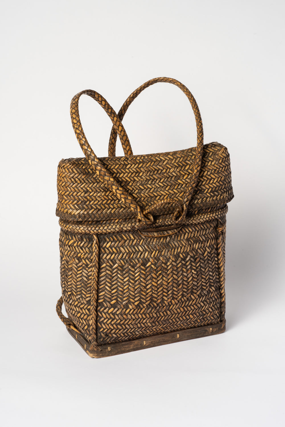 Vintage Japanese Lidded Bamboo Market Basket