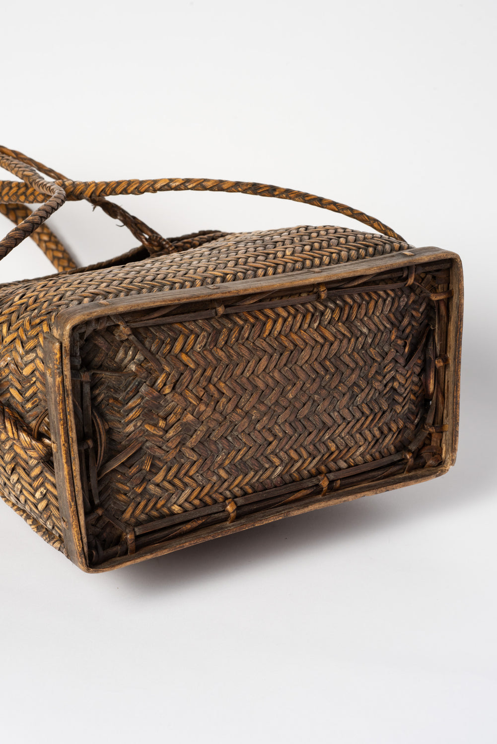 Vintage Japanese Lidded Bamboo Market Basket