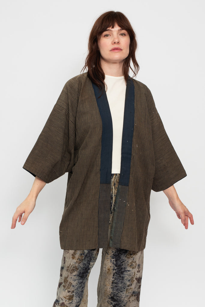 Vintage Japanese Striped Cotton Noragi Jacket