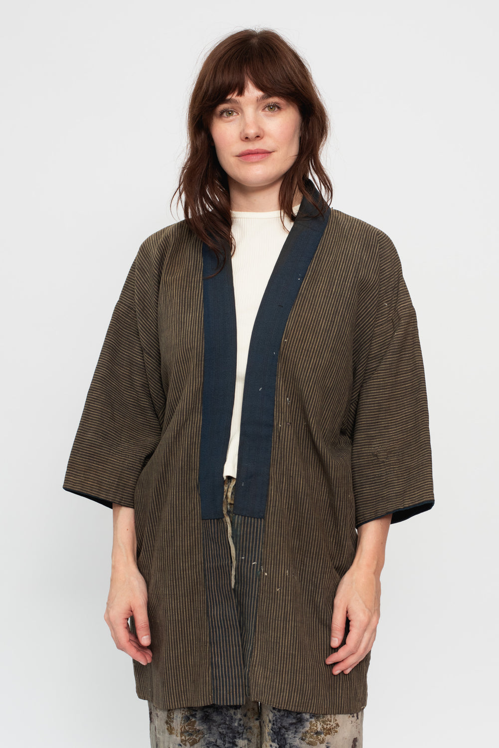 Vintage Japanese Striped Cotton Noragi Jacket