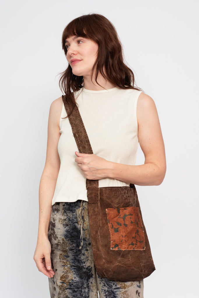 Kakishibu Dyed Shoulder Bag with Patch
