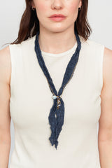 Pearl and Stone Ribbon Necklace Blue
