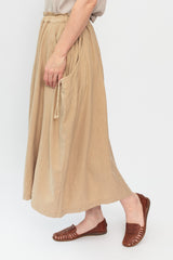 Tencel Cotton Linen Twill Drawstring Gathered Skirt