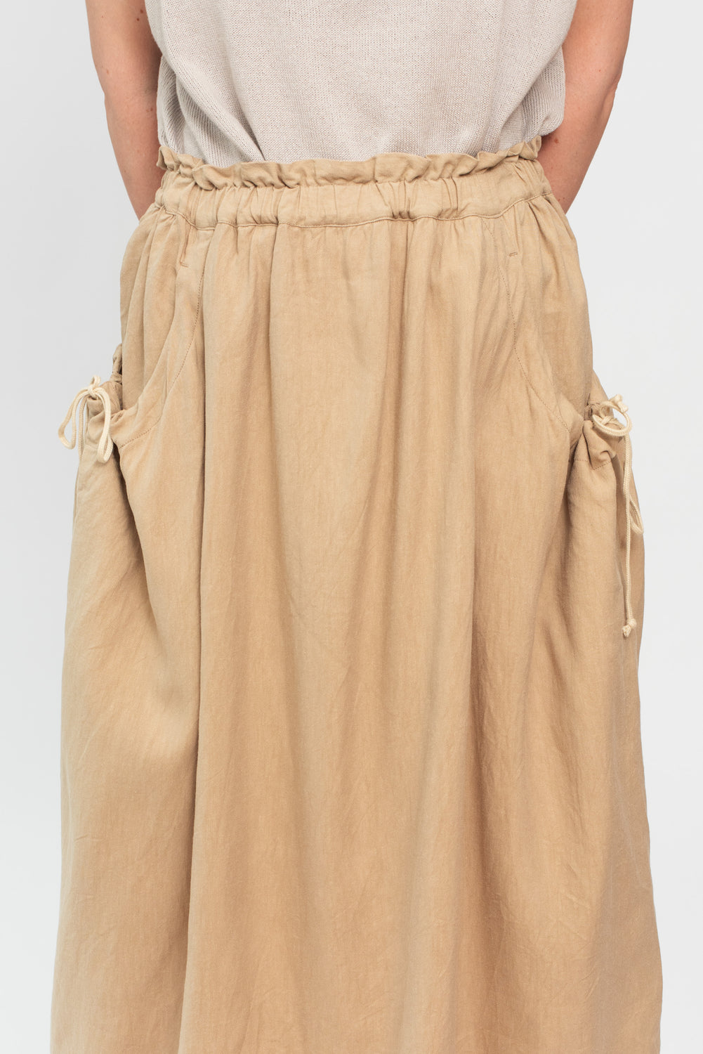 Tencel Cotton Linen Twill Drawstring Gathered Skirt