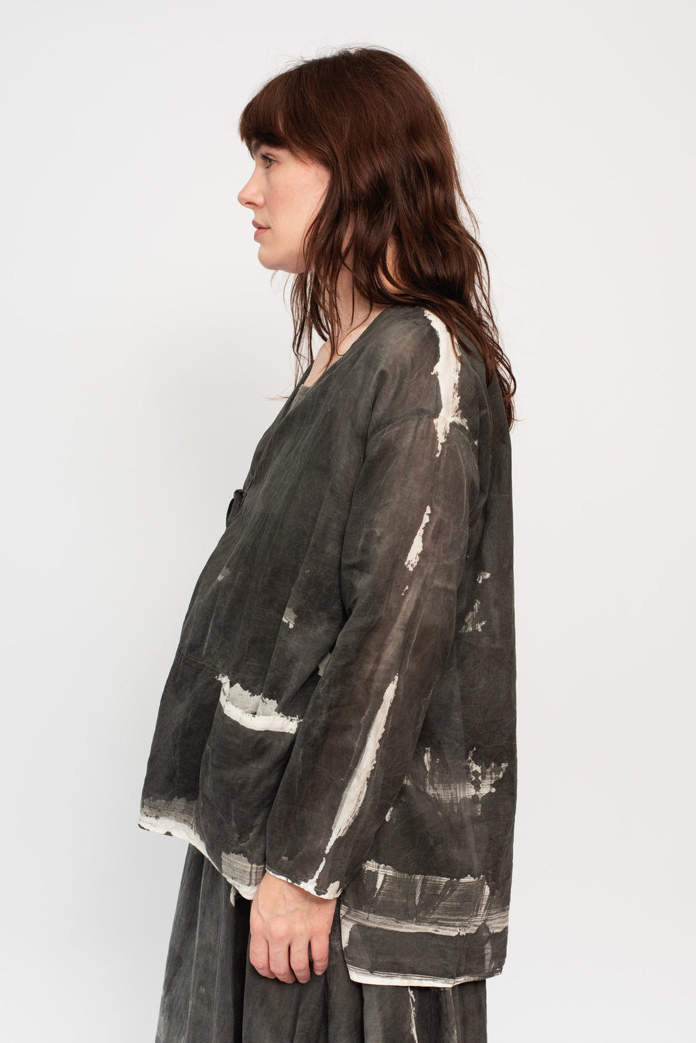 Open Jacket with Tie, Sumi Ink Dye