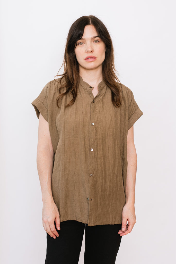 Linen WASHER Shirt, Brown