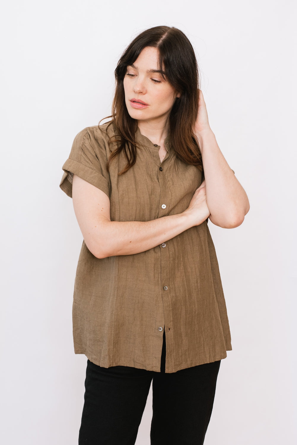 Linen WASHER Shirt, Brown