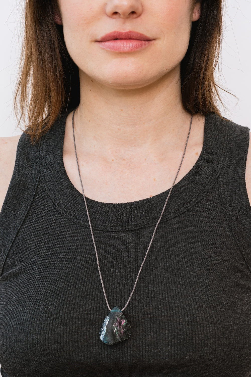 Macrame Necklace with Iridescent Roman Glass Shard