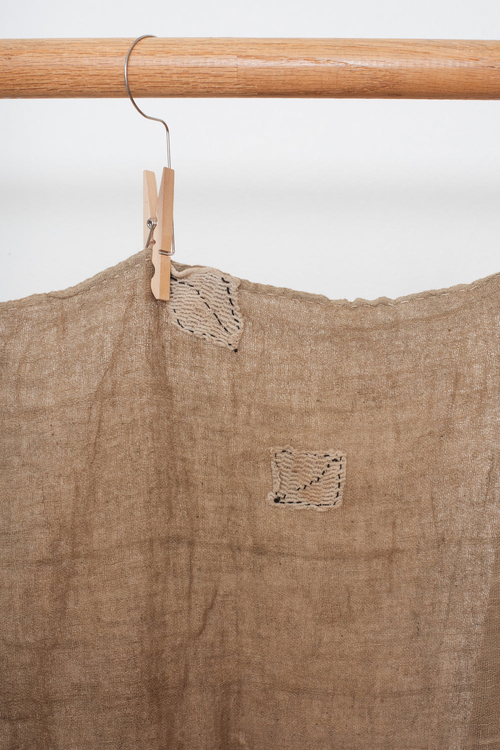 Vintage Japanese Handwoven Ramie Grain Sack with Indigo Repairs