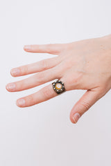 Adjustable Brass Ring with Sunburst Crystal