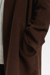 Wool Silk Camel Long Coat with Belt Brown