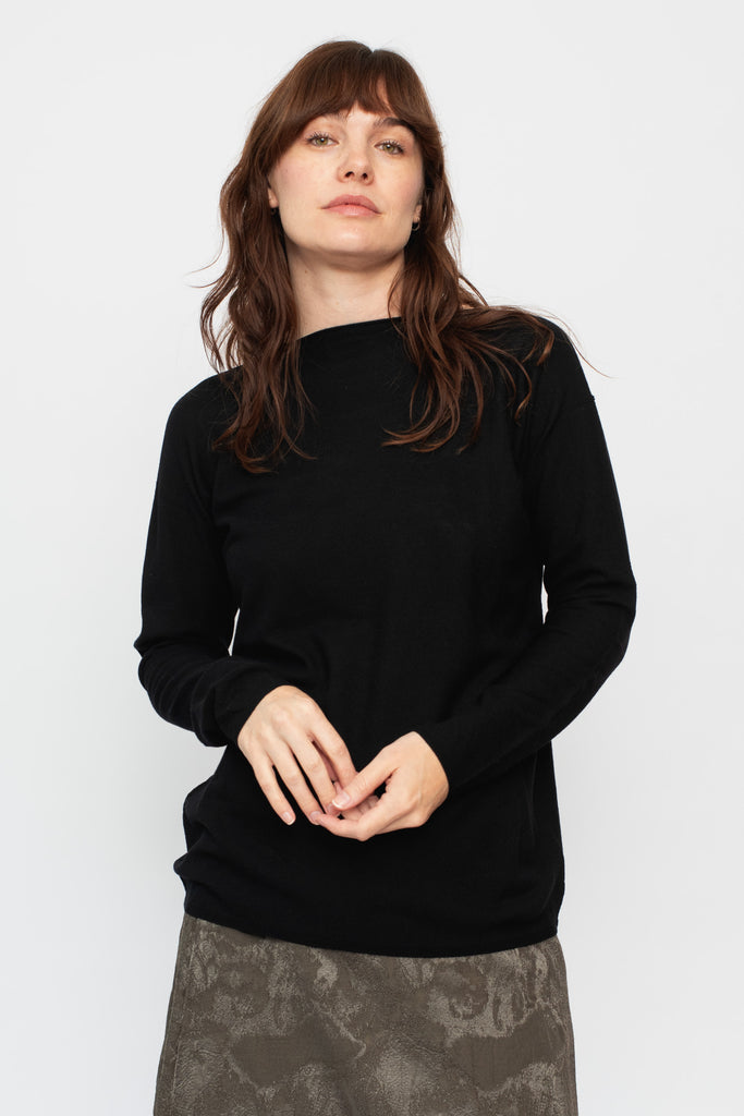 Wool Boat Neck Sweater Black Unisex