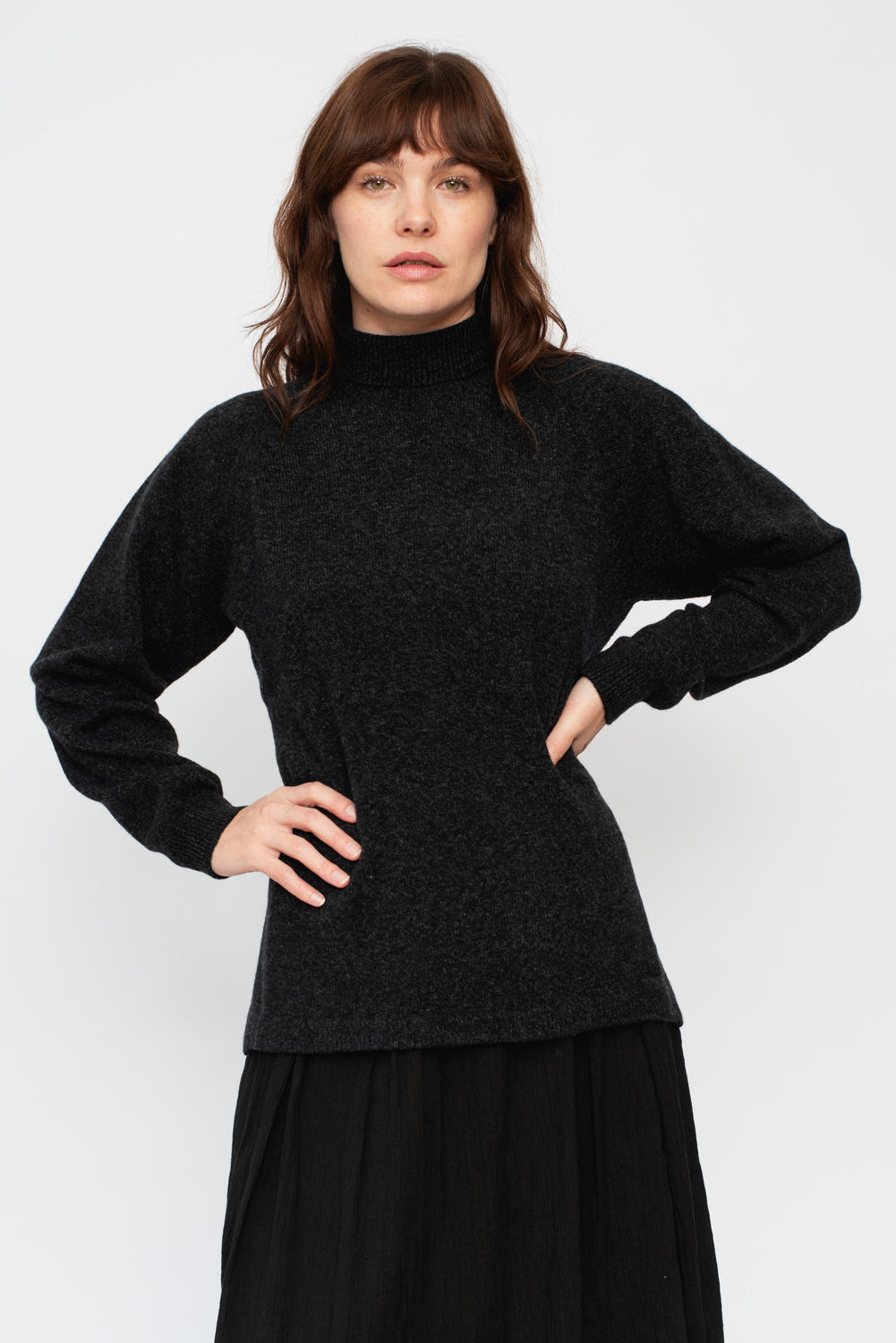 Wool Turtleneck Sweater Black Heather