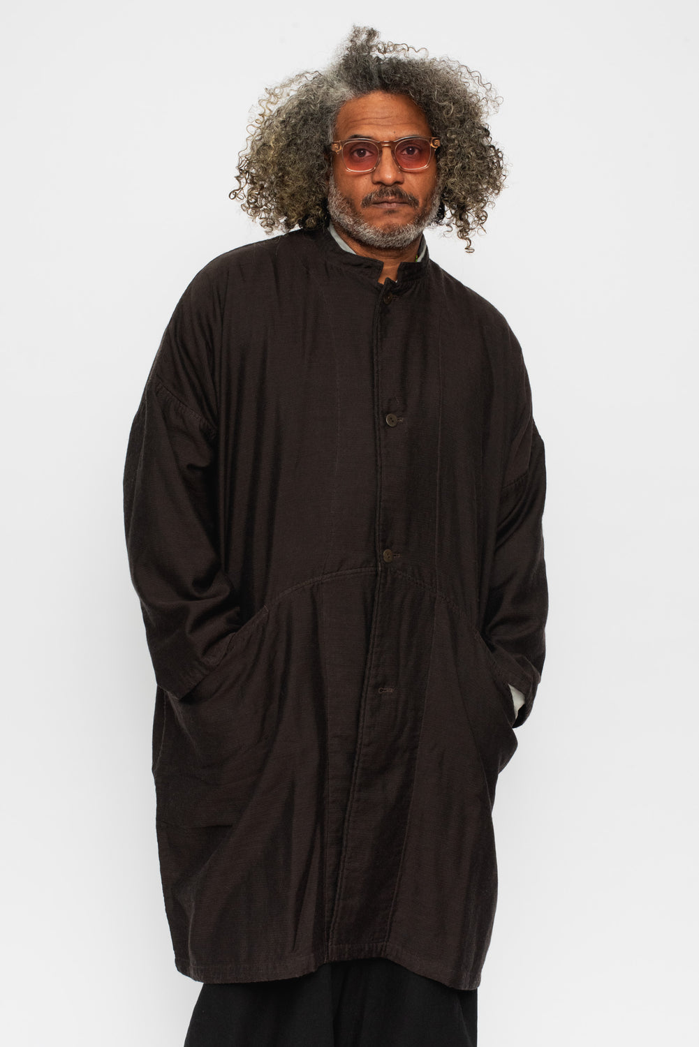 Triple Weave Wool and Cotton Coat Brown Black Unisex