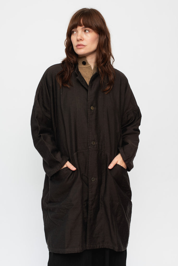 Triple Weave Wool and Cotton Coat Brown Black Unisex