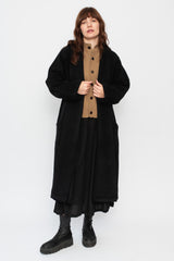 Wool Silk Camel Long Coat with Belt Black