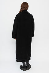 Wool Silk Camel Long Coat with Belt Black