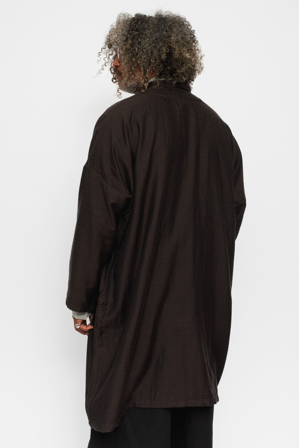Triple Weave Wool and Cotton Coat Brown Black Unisex