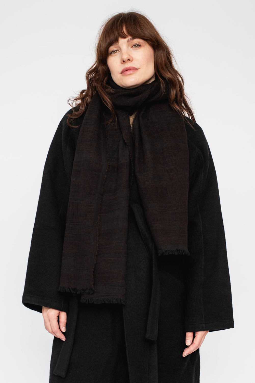Wool and Cotton Shawl Dark Brown