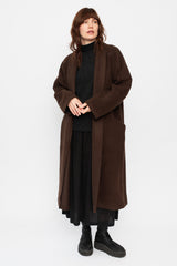 Wool Silk Camel Long Coat with Belt Brown