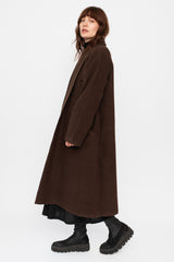 Wool Silk Camel Long Coat with Belt Brown