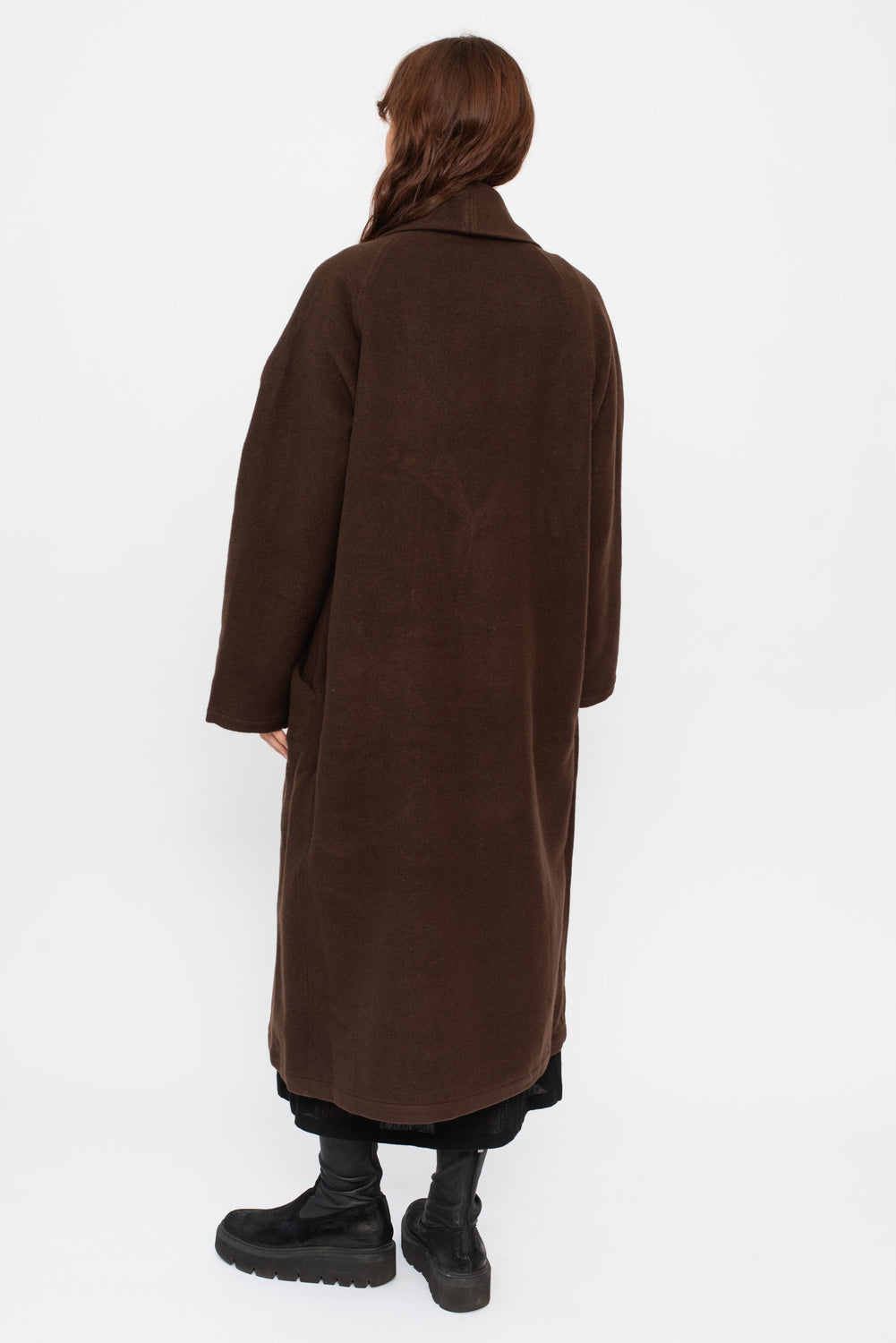 Wool Silk Camel Long Coat with Belt Brown