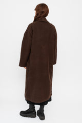 Wool Silk Camel Long Coat with Belt Brown
