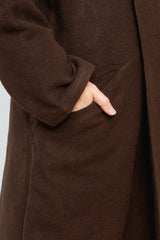 Wool Silk Camel Long Coat with Belt Brown