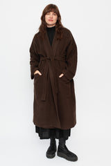 Wool Silk Camel Long Coat with Belt Brown