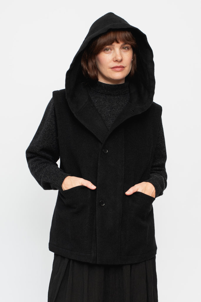 Wool Silk Camel Vest with Hood