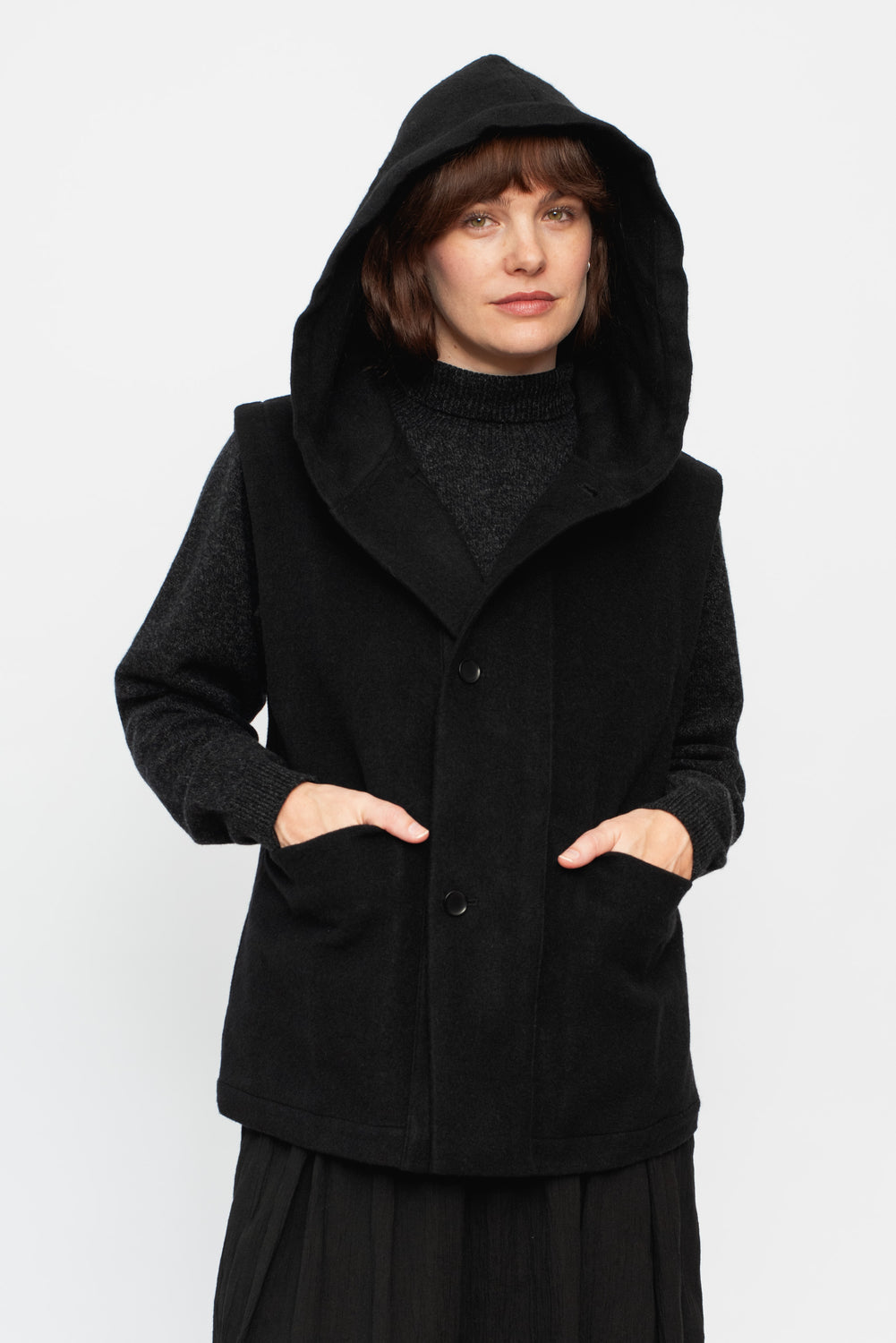 Wool Silk Camel Vest with Hood