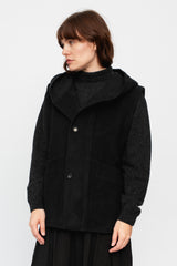 Wool Silk Camel Vest with Hood