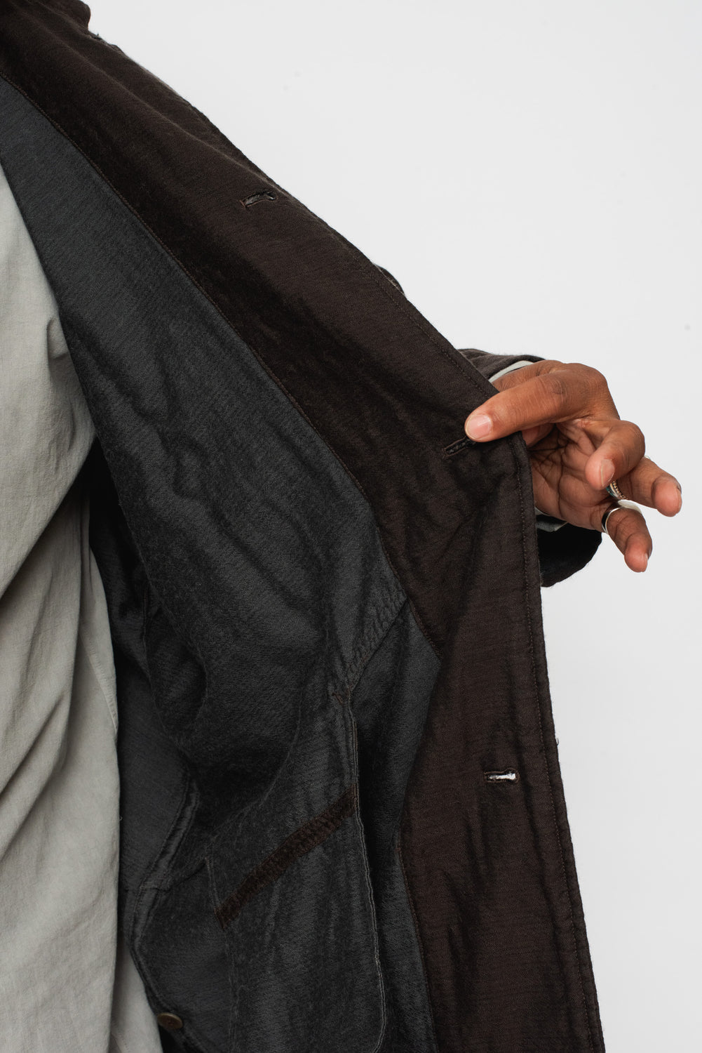 Triple Weave Wool and Cotton Coat Brown Black Unisex