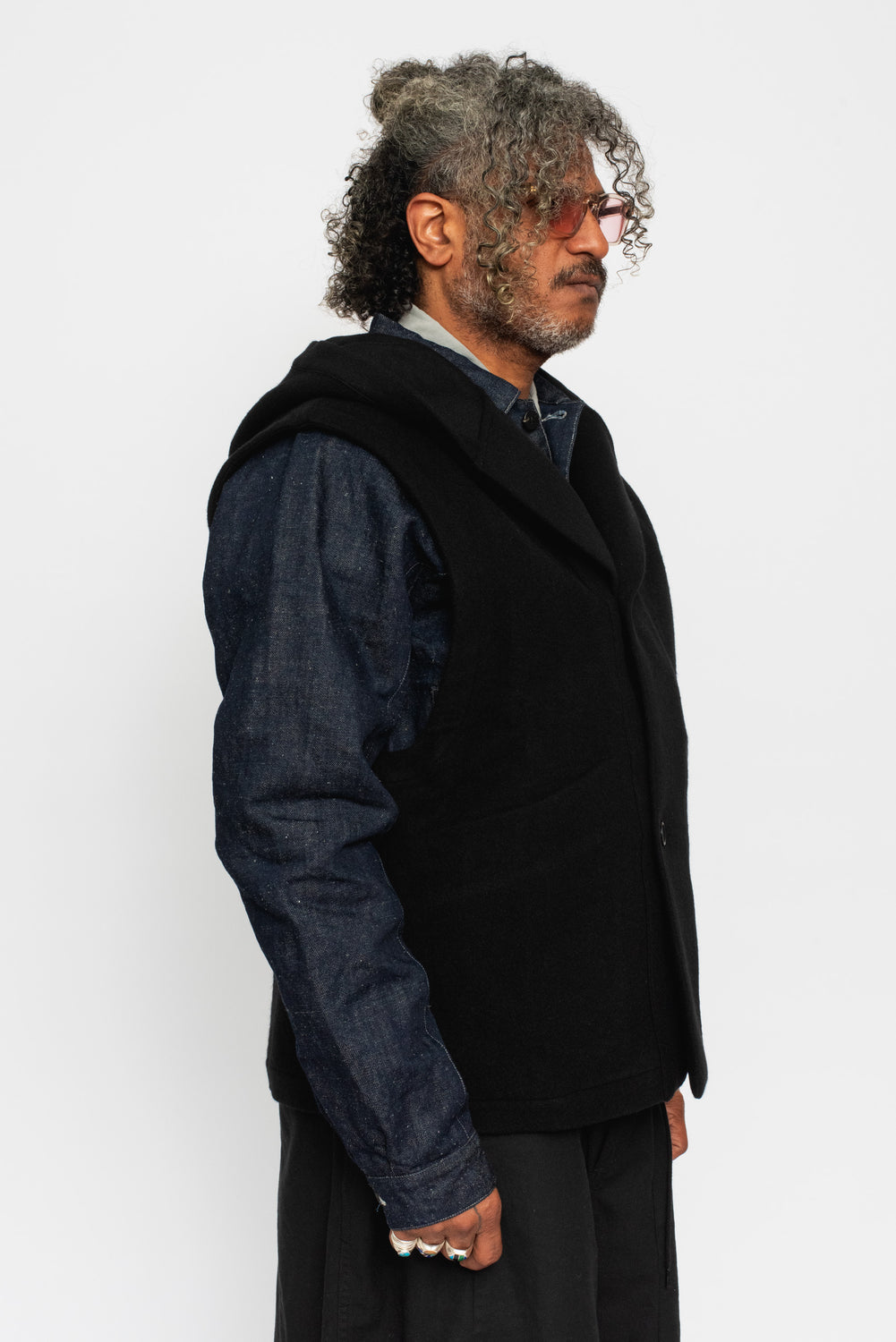 Wool Silk Camel Vest with Hood