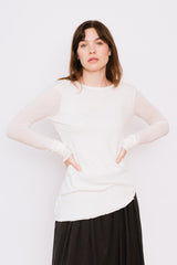 Cotton and Cashmere Long Sleeve T-Shirt, Chalk