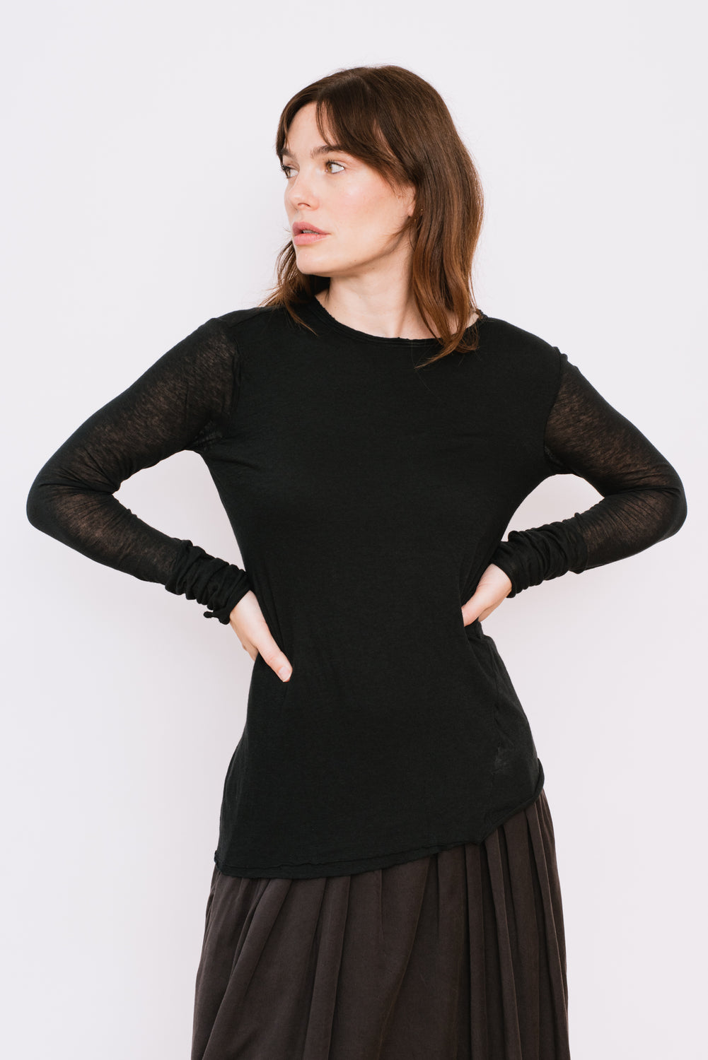 Cotton and Cashmere Long Sleeve T-Shirt, Black