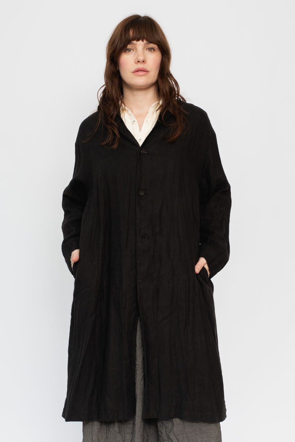 Brushed Linen Canvas Long Coat