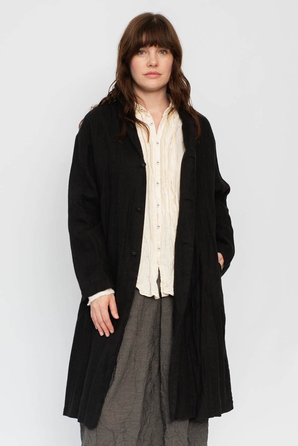 Brushed Linen Canvas Long Coat
