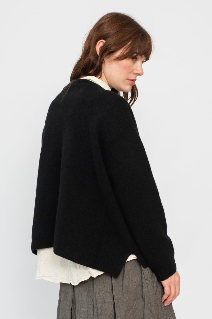 Wool Patterned Panel Switch Square Shape Sweater Black
