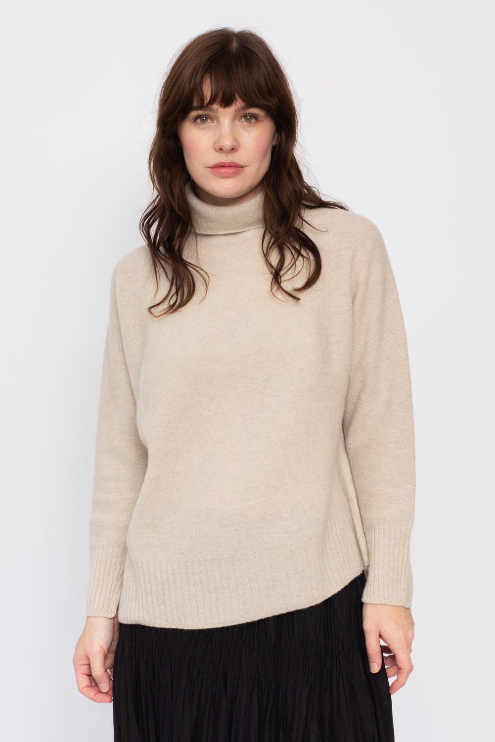 Wool Loose Turtleneck Sweater Greige