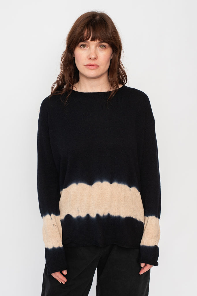 Cashmere and Wool Dyed Round Neck Pullover Navy