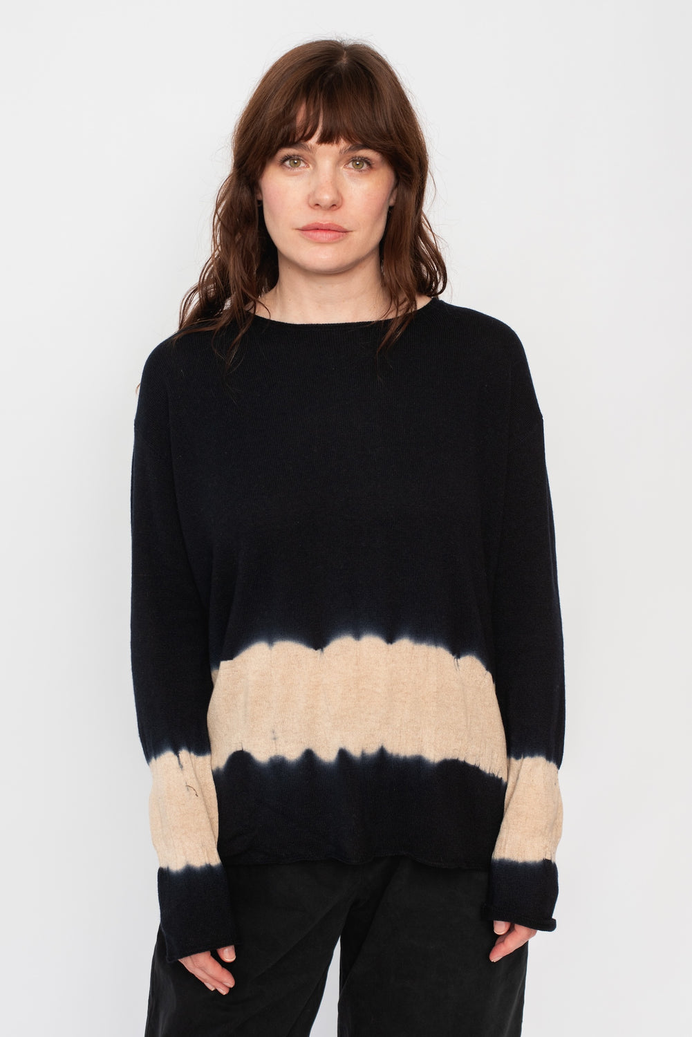 Cashmere and Wool Dyed Round Neck Pullover Navy