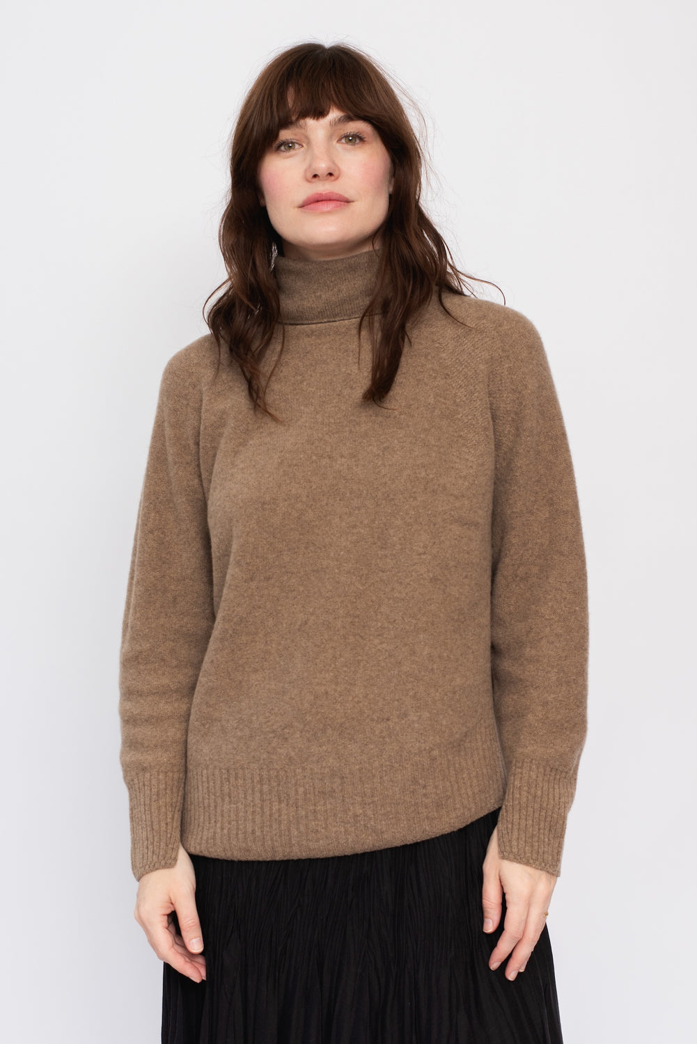 Wool Loose Turtleneck Sweater Brown