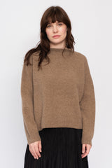 Wool Patterned Panel Switch Square Shape Sweater Brown