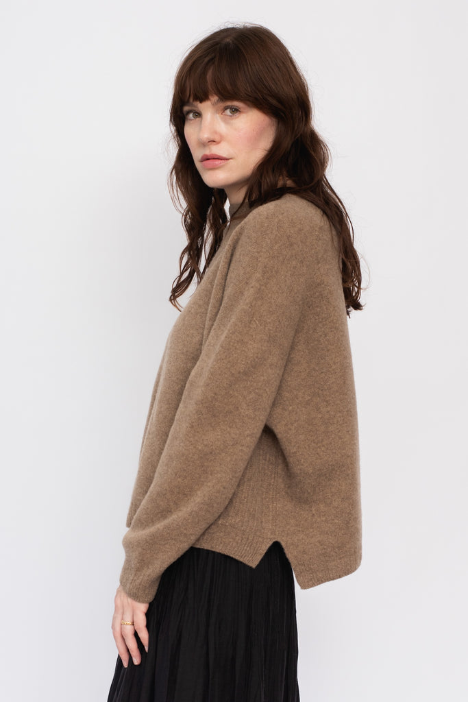 Wool Patterned Panel Switch Square Shape Sweater Brown