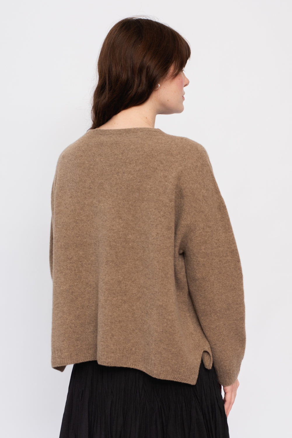 Wool Patterned Panel Switch Square Shape Sweater Brown